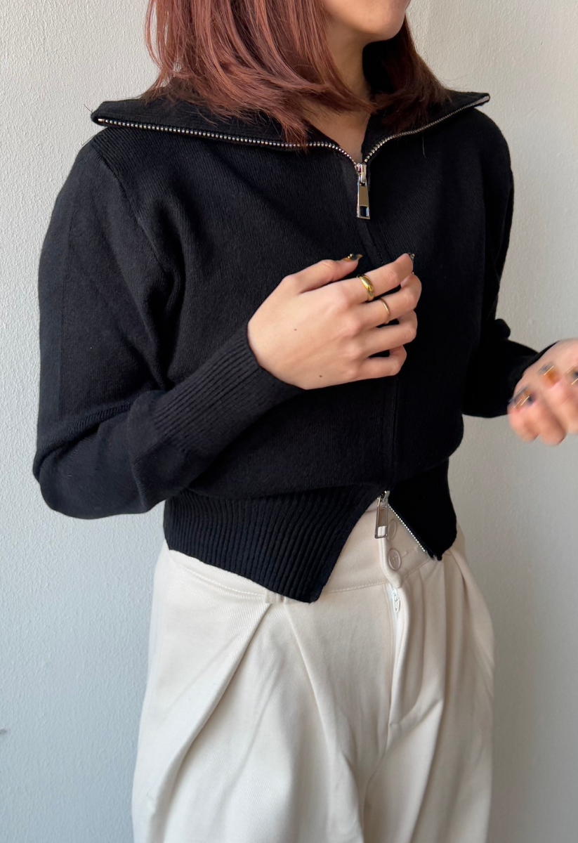 えり付きZIPニットカーディガン