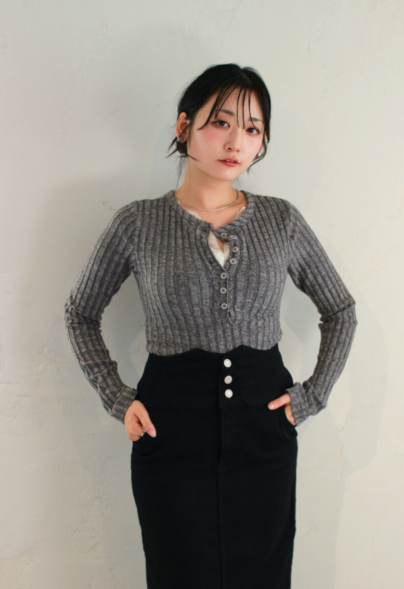 フェイクレースキャミ付トップス