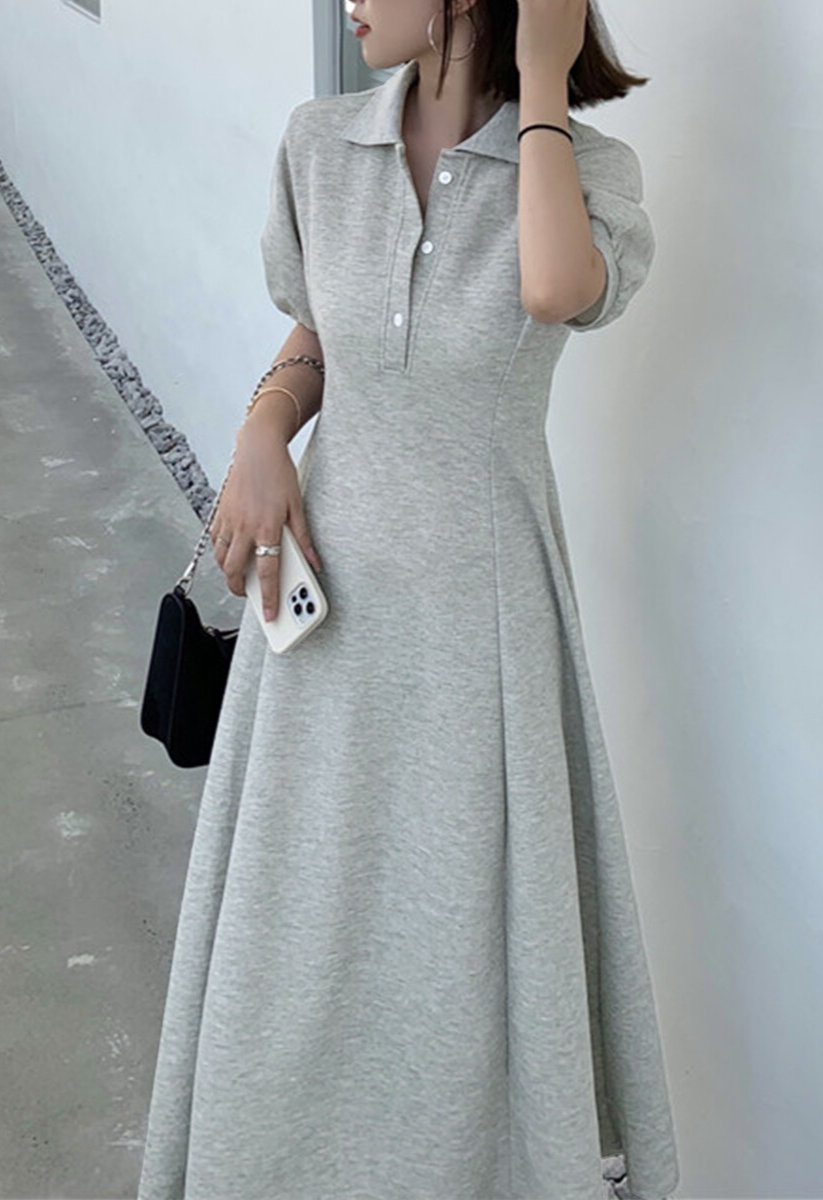 ポロ衿フレアワンピース