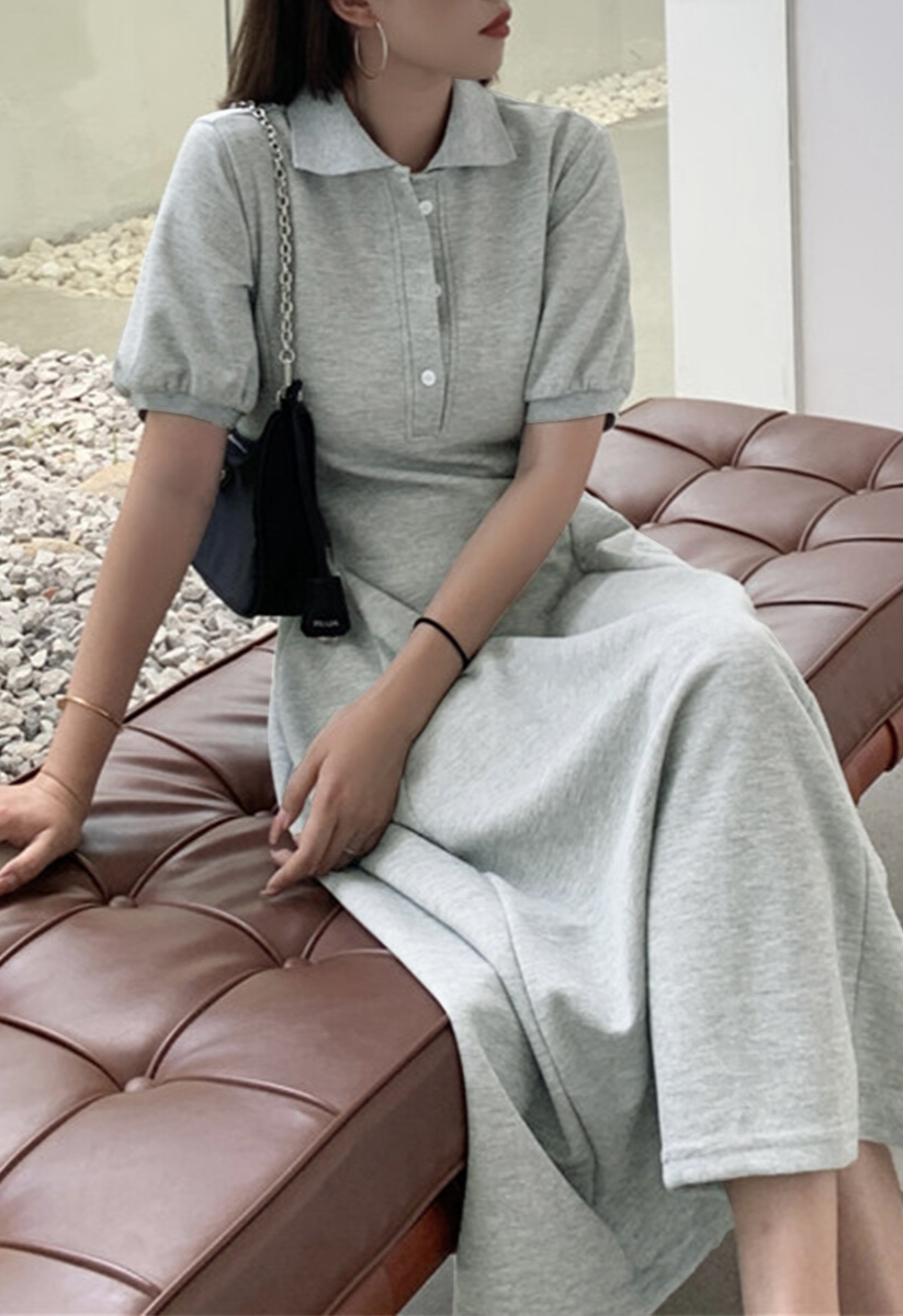 ポロ衿フレアワンピース