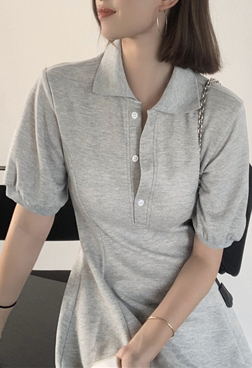 ポロ衿フレアワンピース