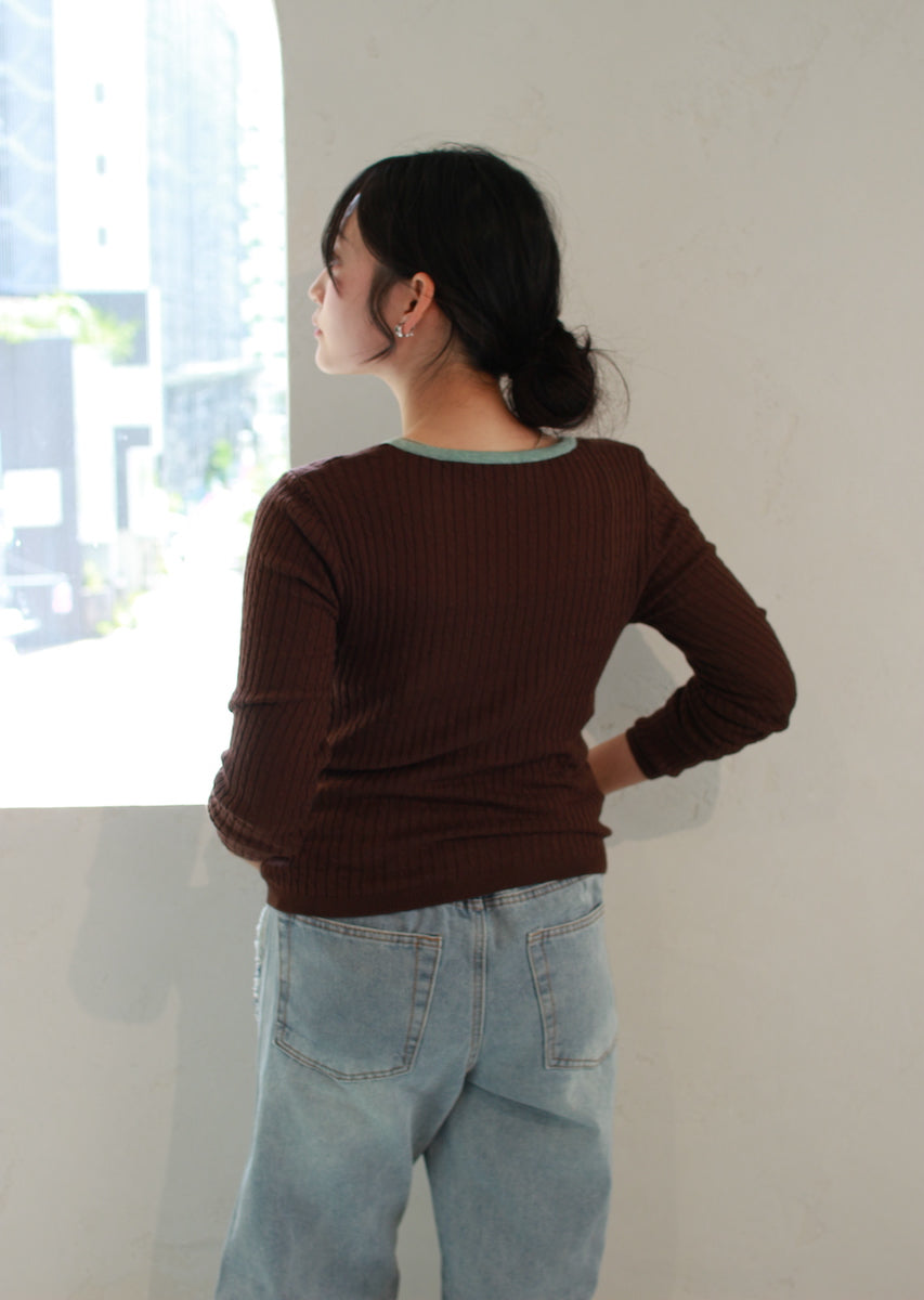 フェイク2ピース ケーブルニットカーデ