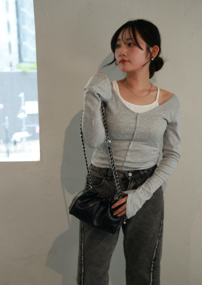 チェーンショルダー 巾着バッグ