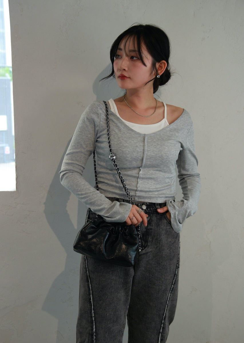 チェーンショルダー 巾着バッグ