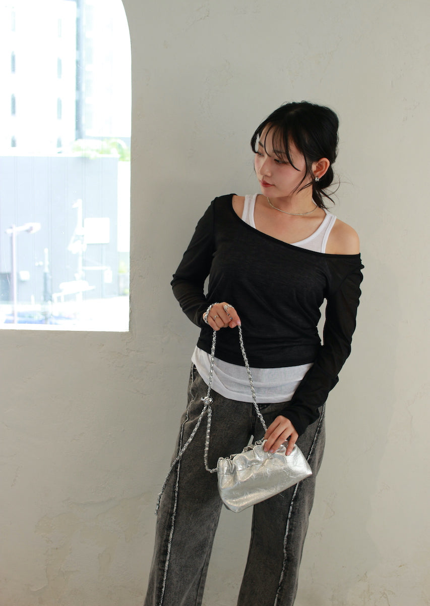 チェーンショルダー 巾着バッグ