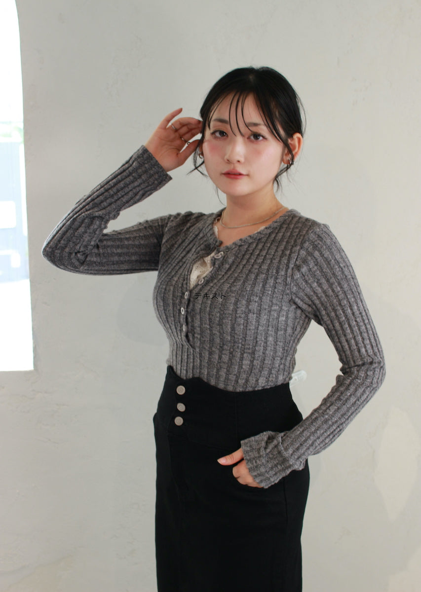 フェイクレースキャミ付トップス