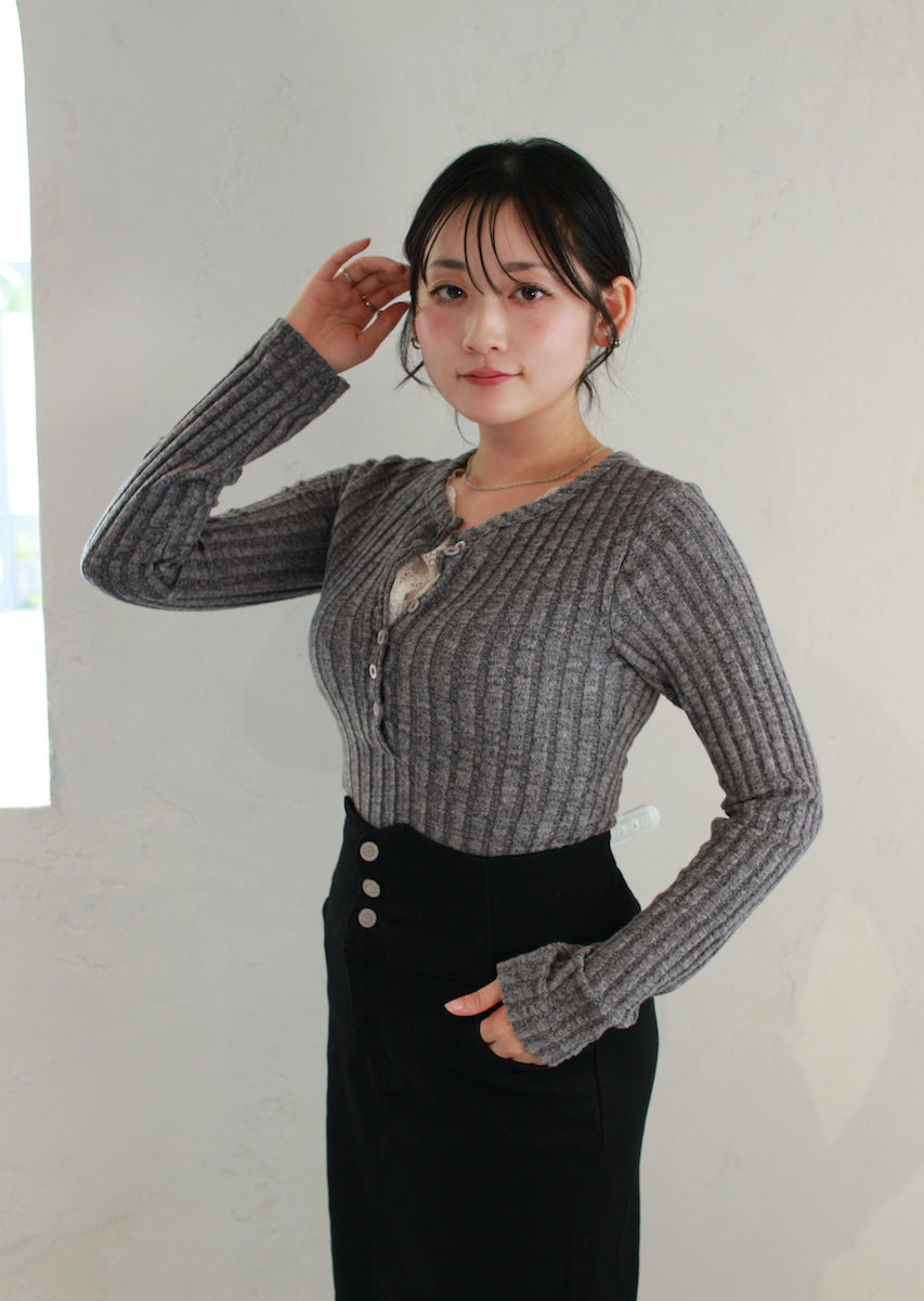 フェイクレースキャミ付トップス