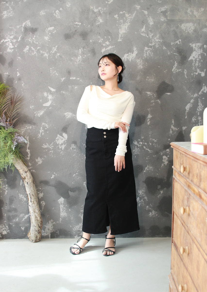 ドレープネックニットトップス