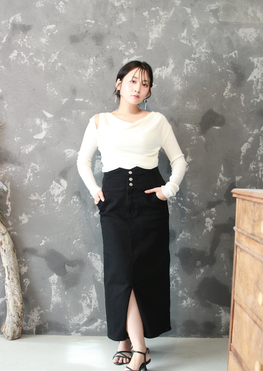 ドレープネックニットトップス