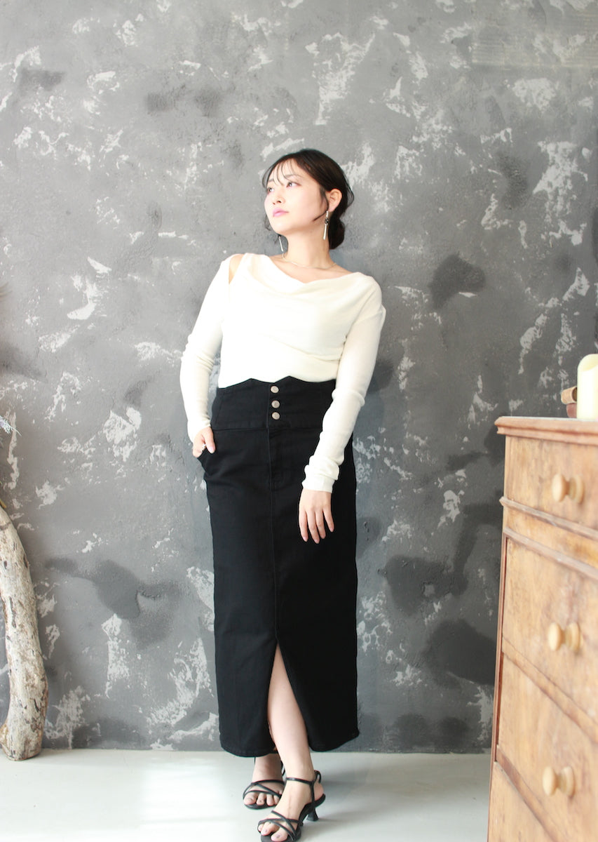 ドレープネックニットトップス