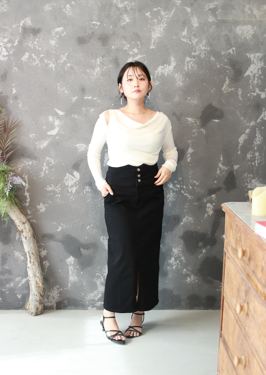 ドレープネックニットトップス