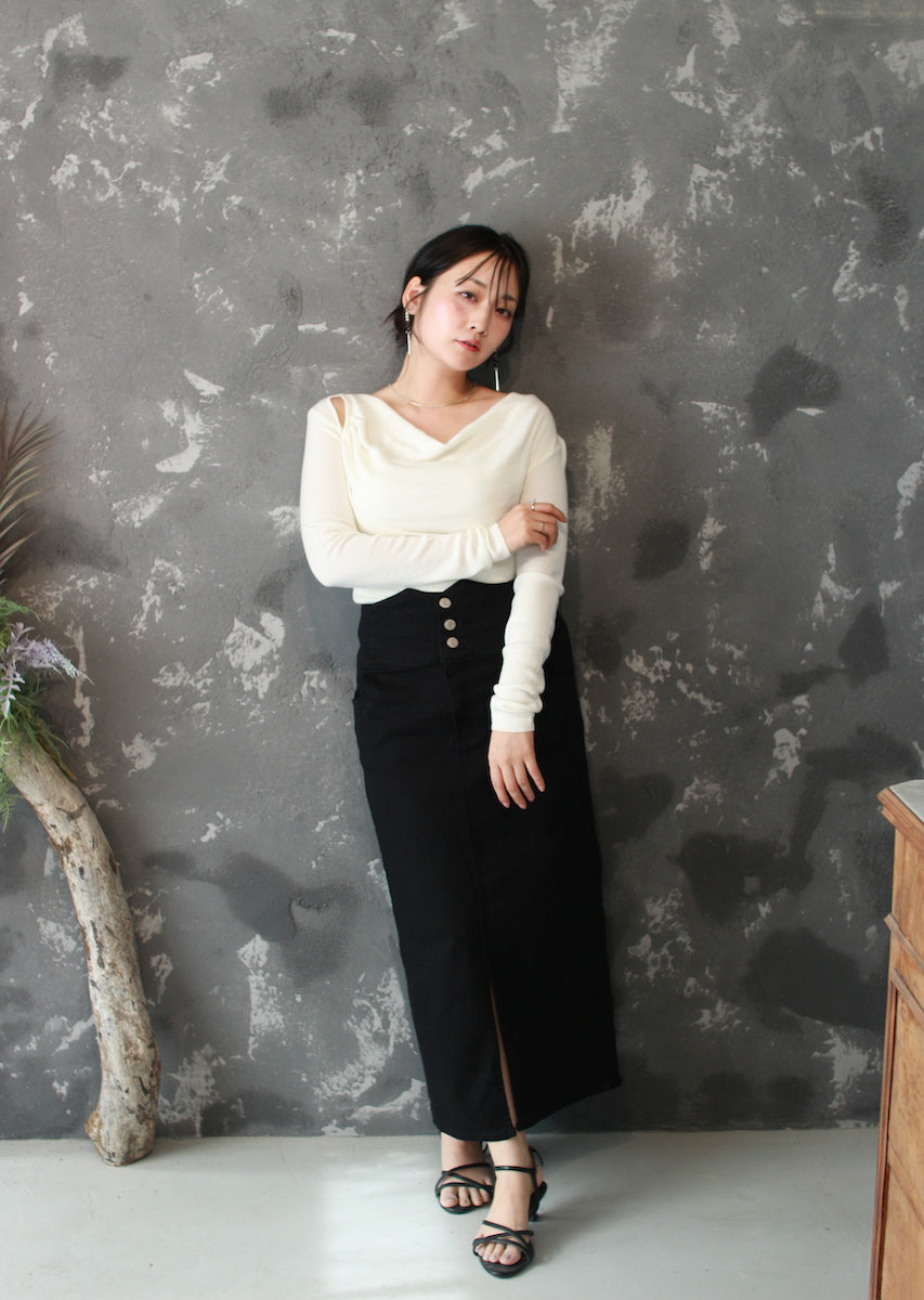 ドレープネックニットトップス