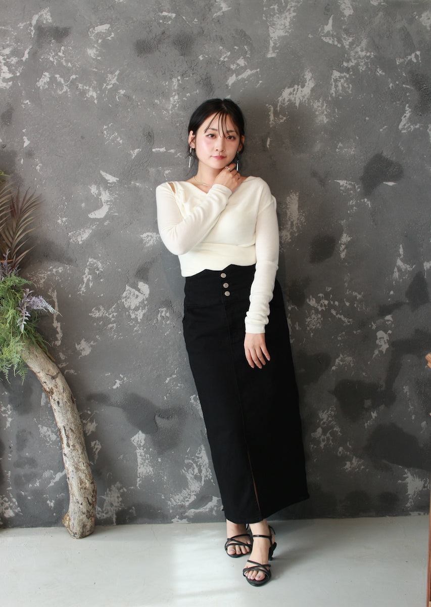 ドレープネックニットトップス