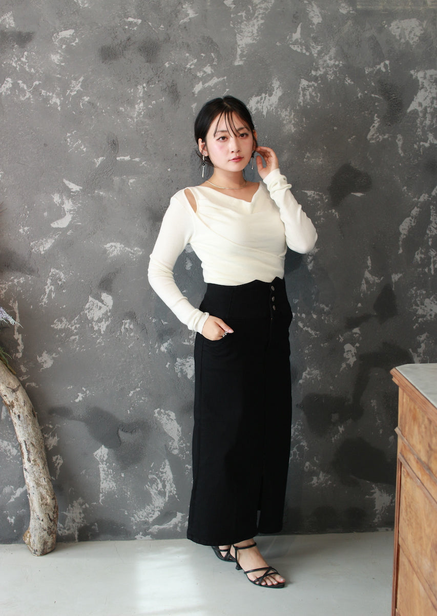 ドレープネックニットトップス