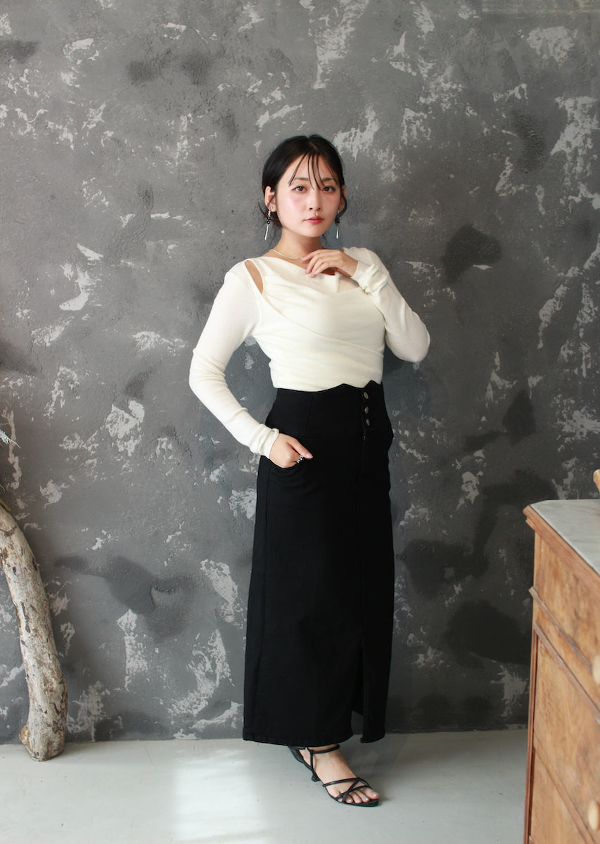 ドレープネックニットトップス