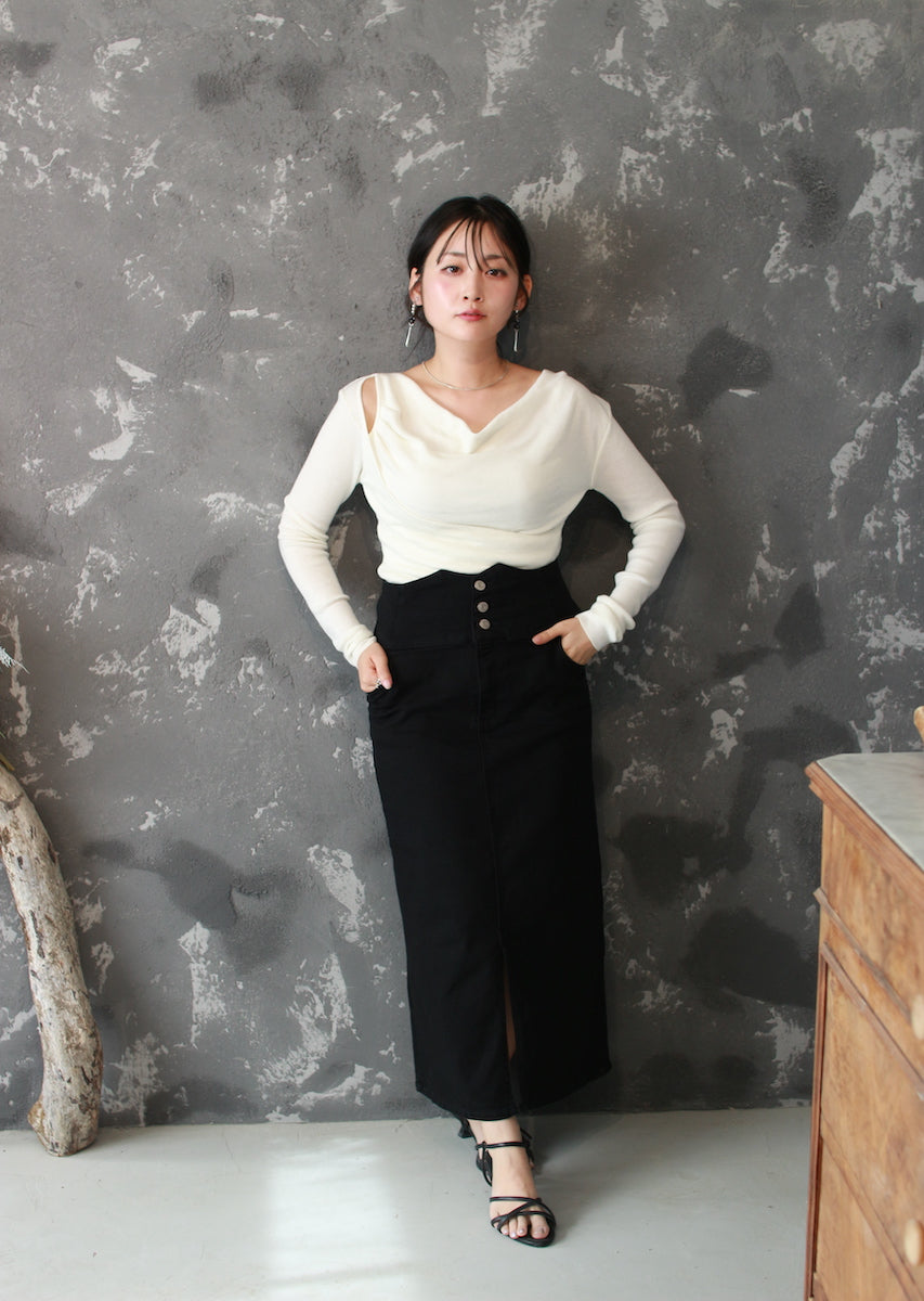 ドレープネックニットトップス