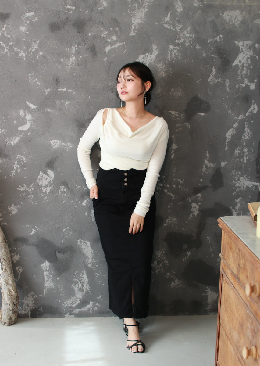 ドレープネックニットトップス