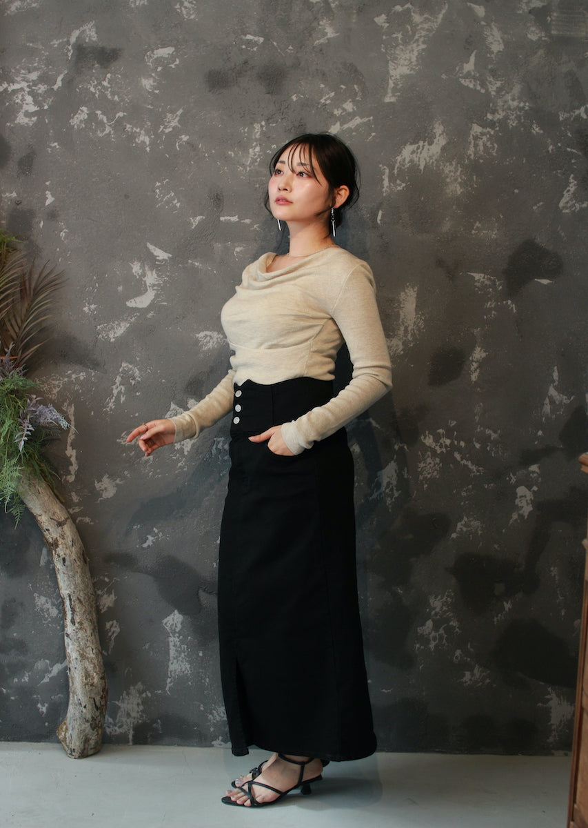 ドレープネックニットトップス