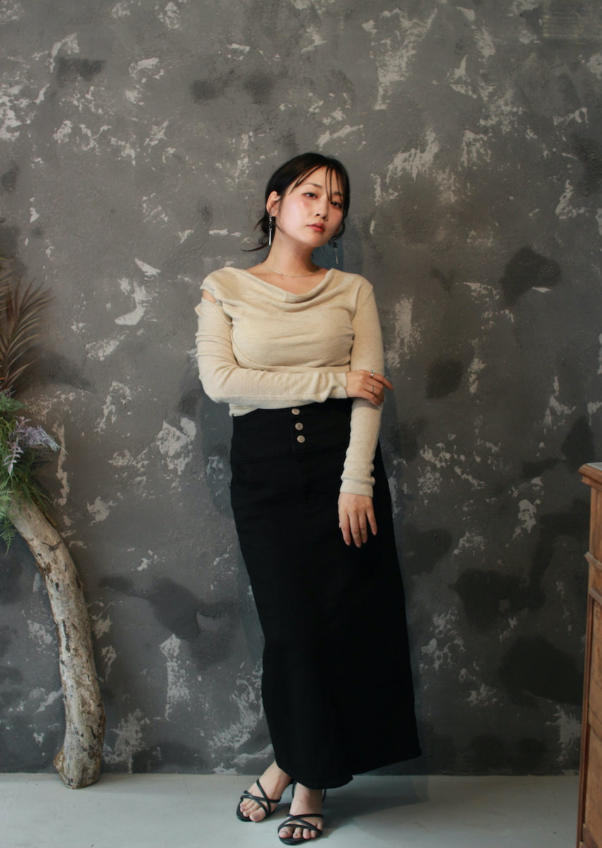 ドレープネックニットトップス