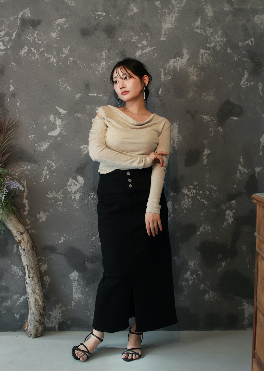 ドレープネックニットトップス