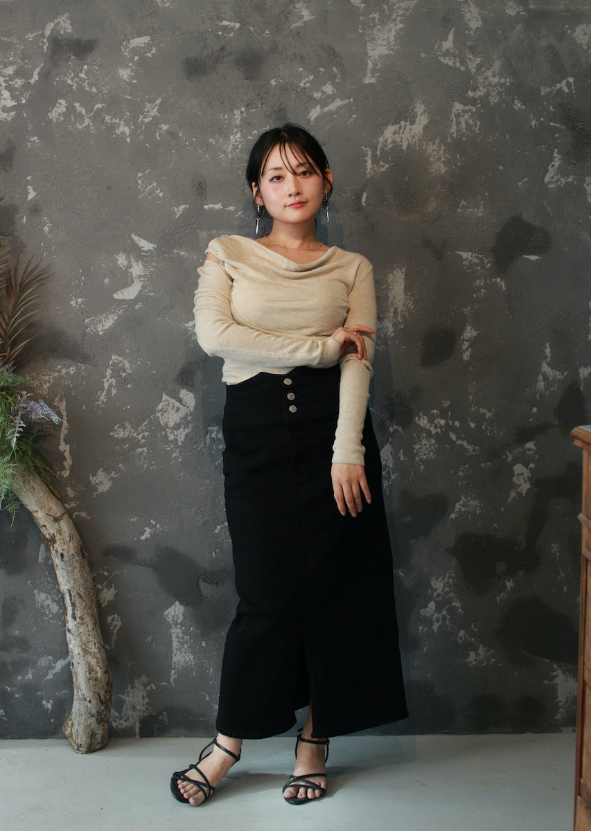 ドレープネックニットトップス