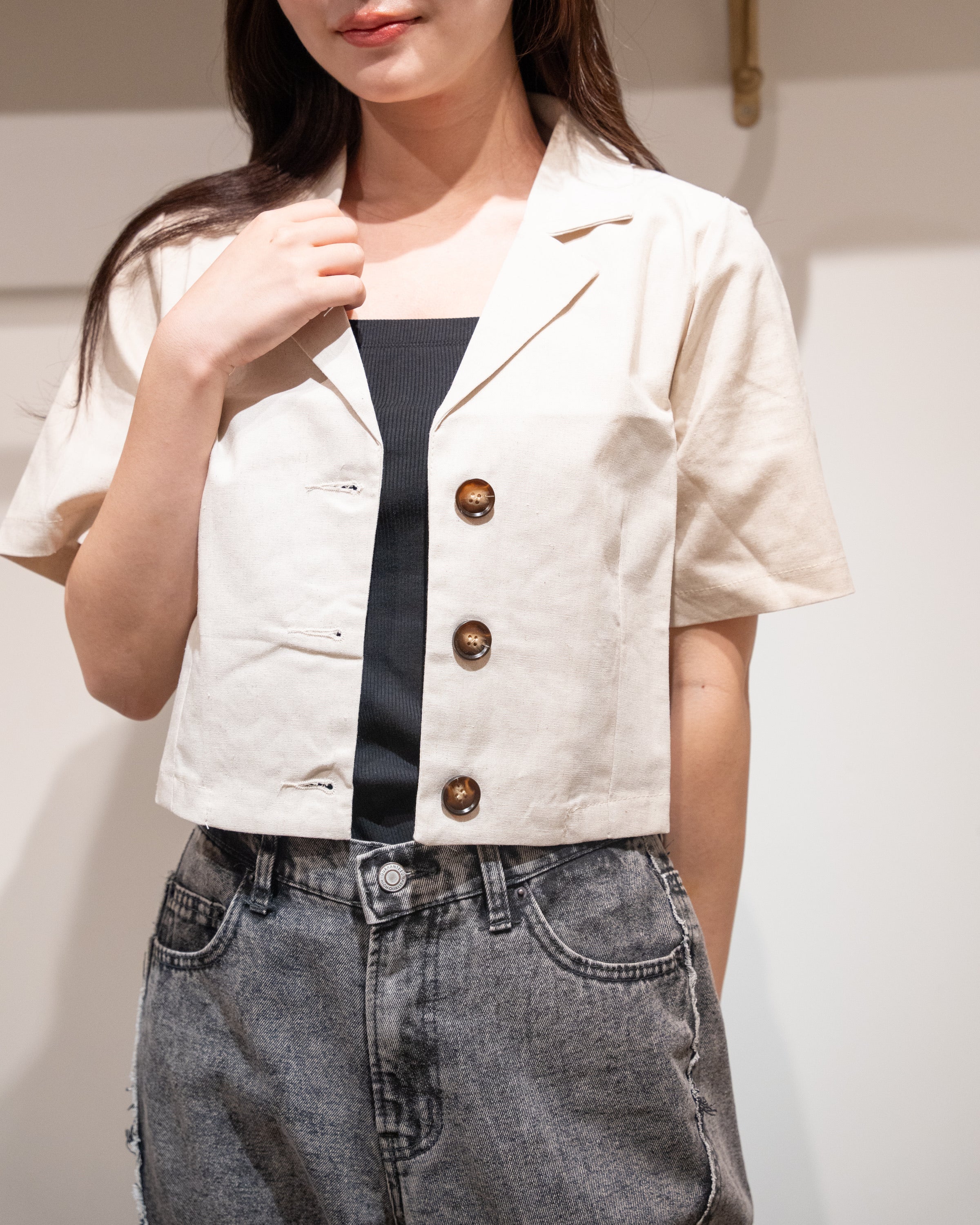 麻ライクショート丈テーラージャケット