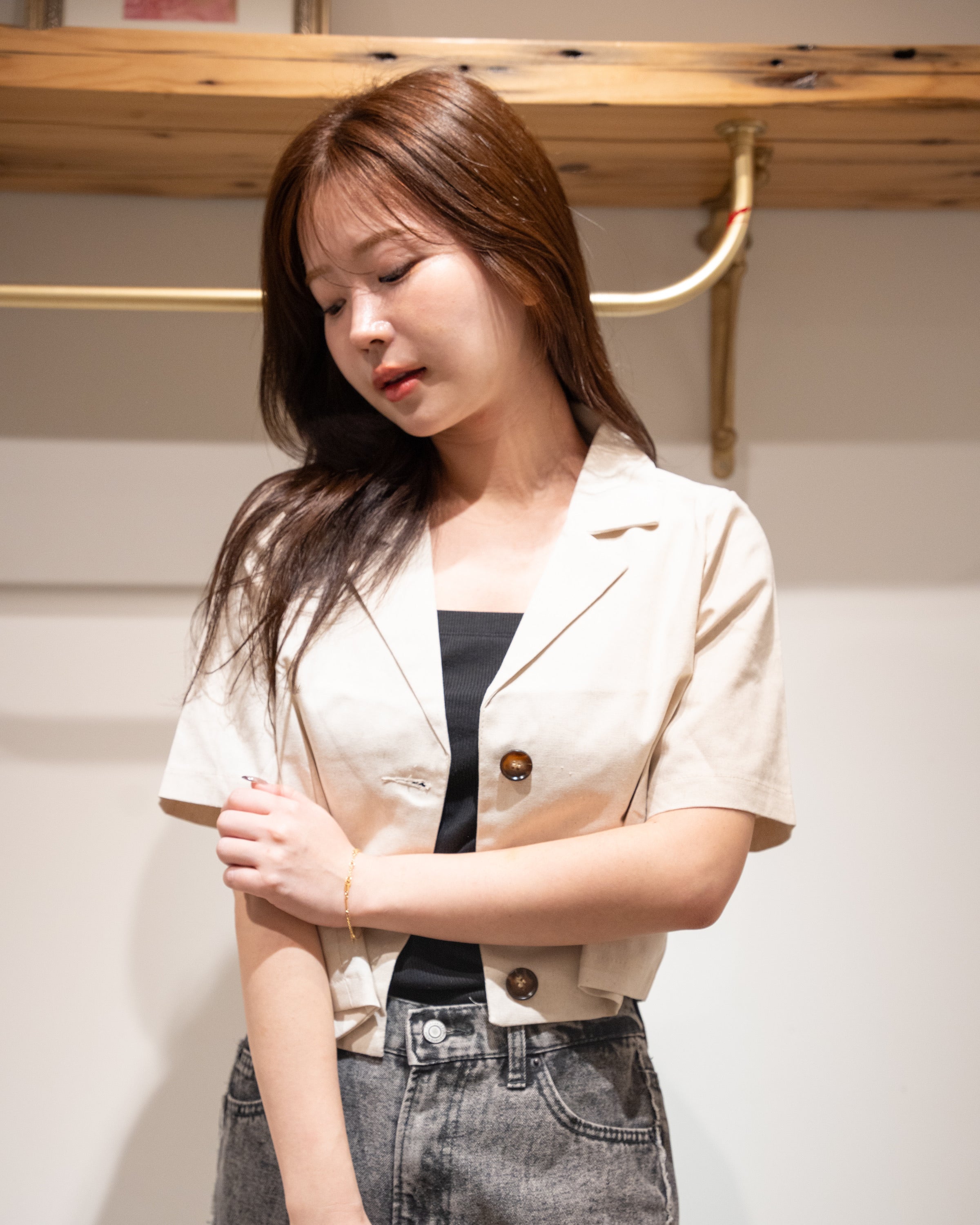 麻ライクショート丈テーラージャケット