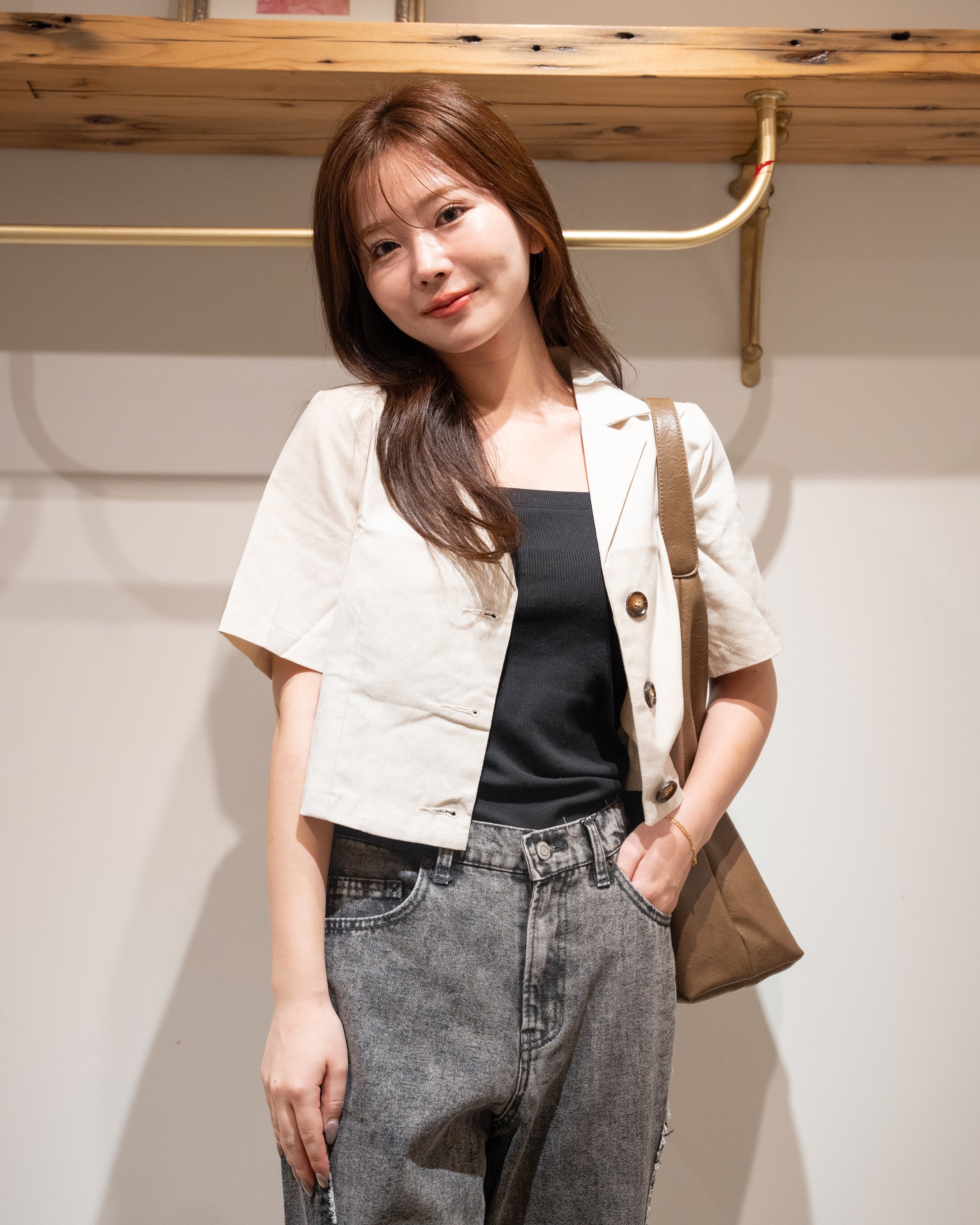 麻ライクショート丈テーラージャケット