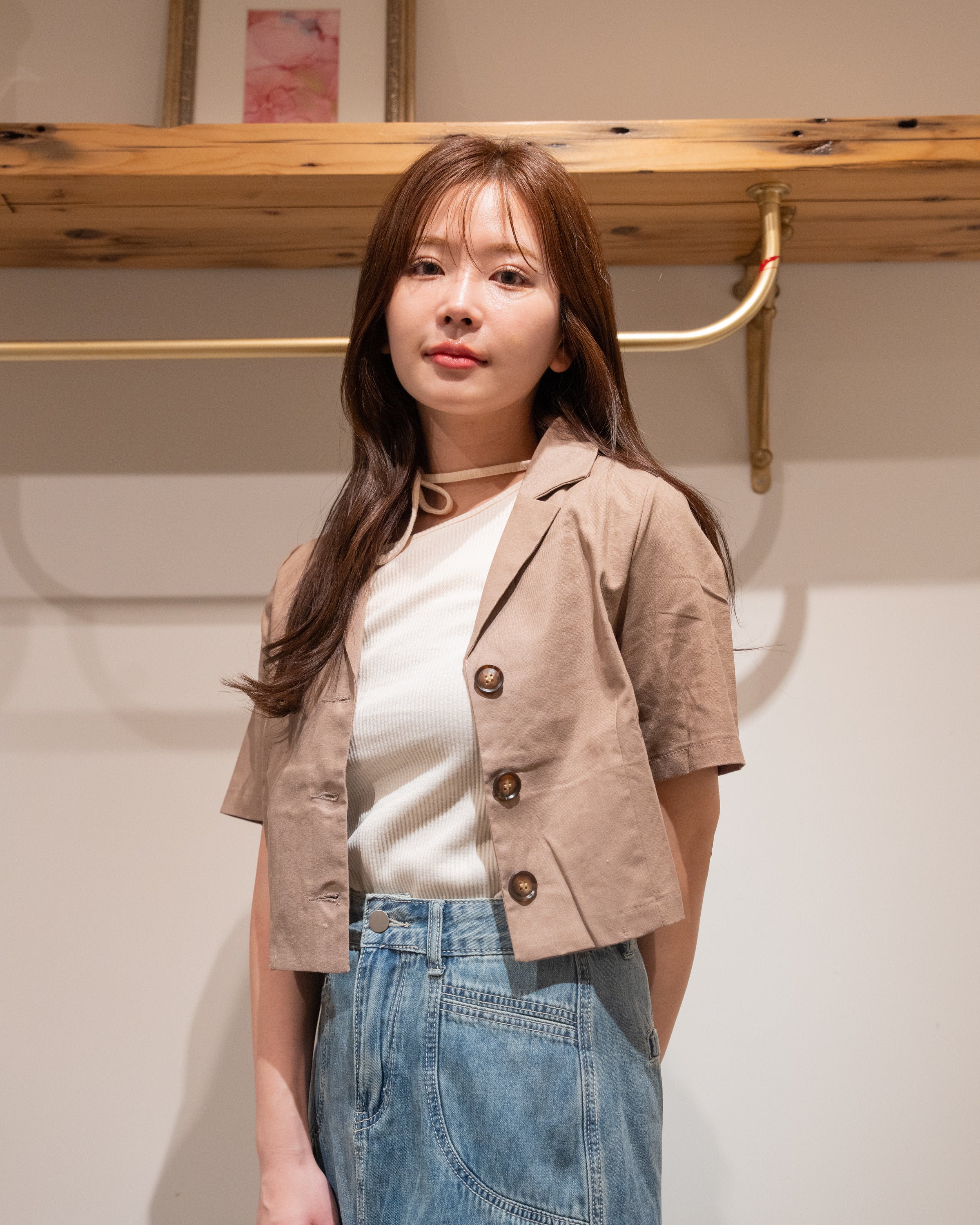 麻ライクショート丈テーラージャケット