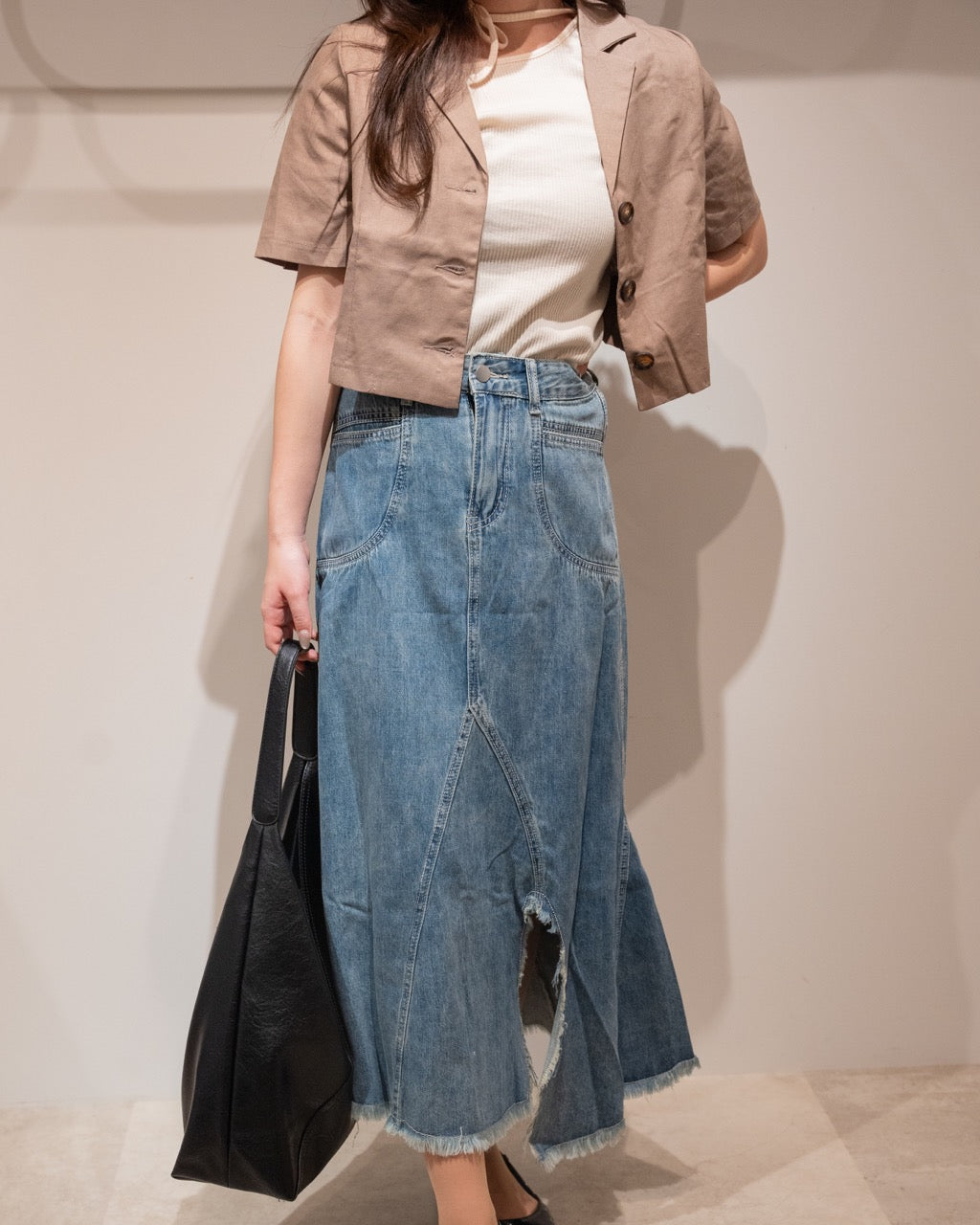 フリンジスリットデニムロングスカート