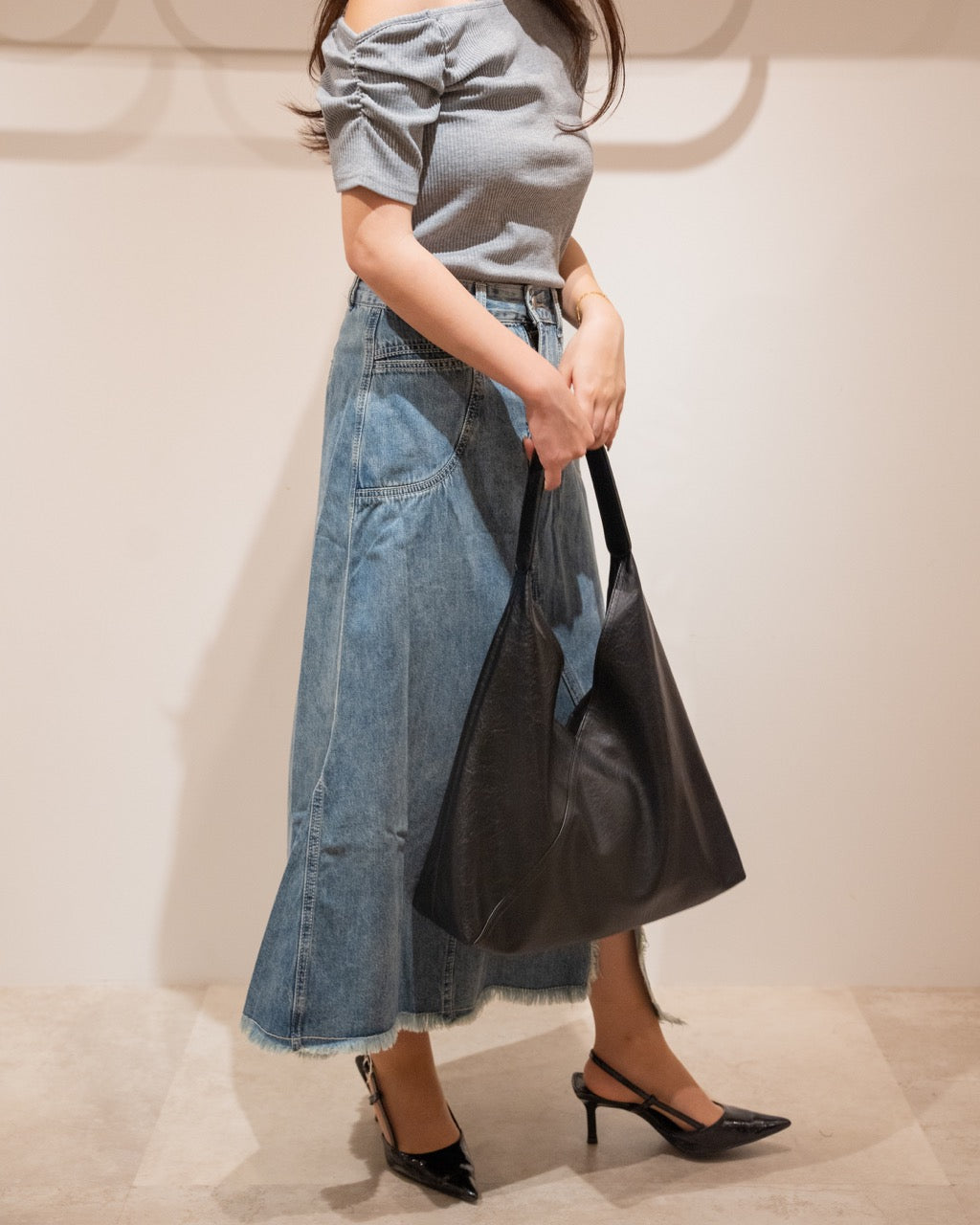 フリンジスリットデニムロングスカート