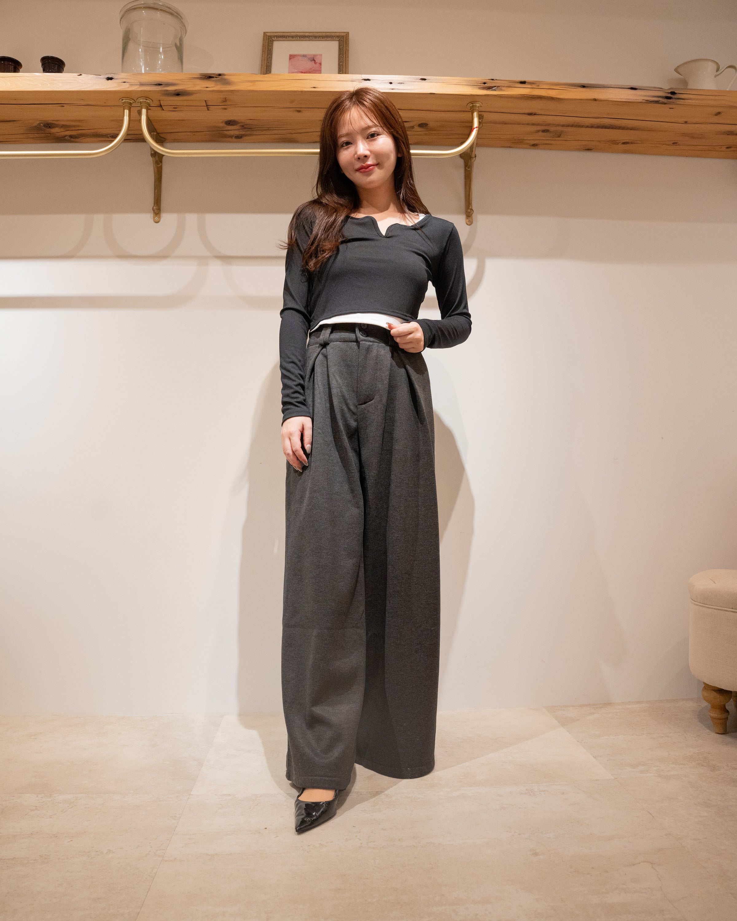 キーネック ロングTシャツ