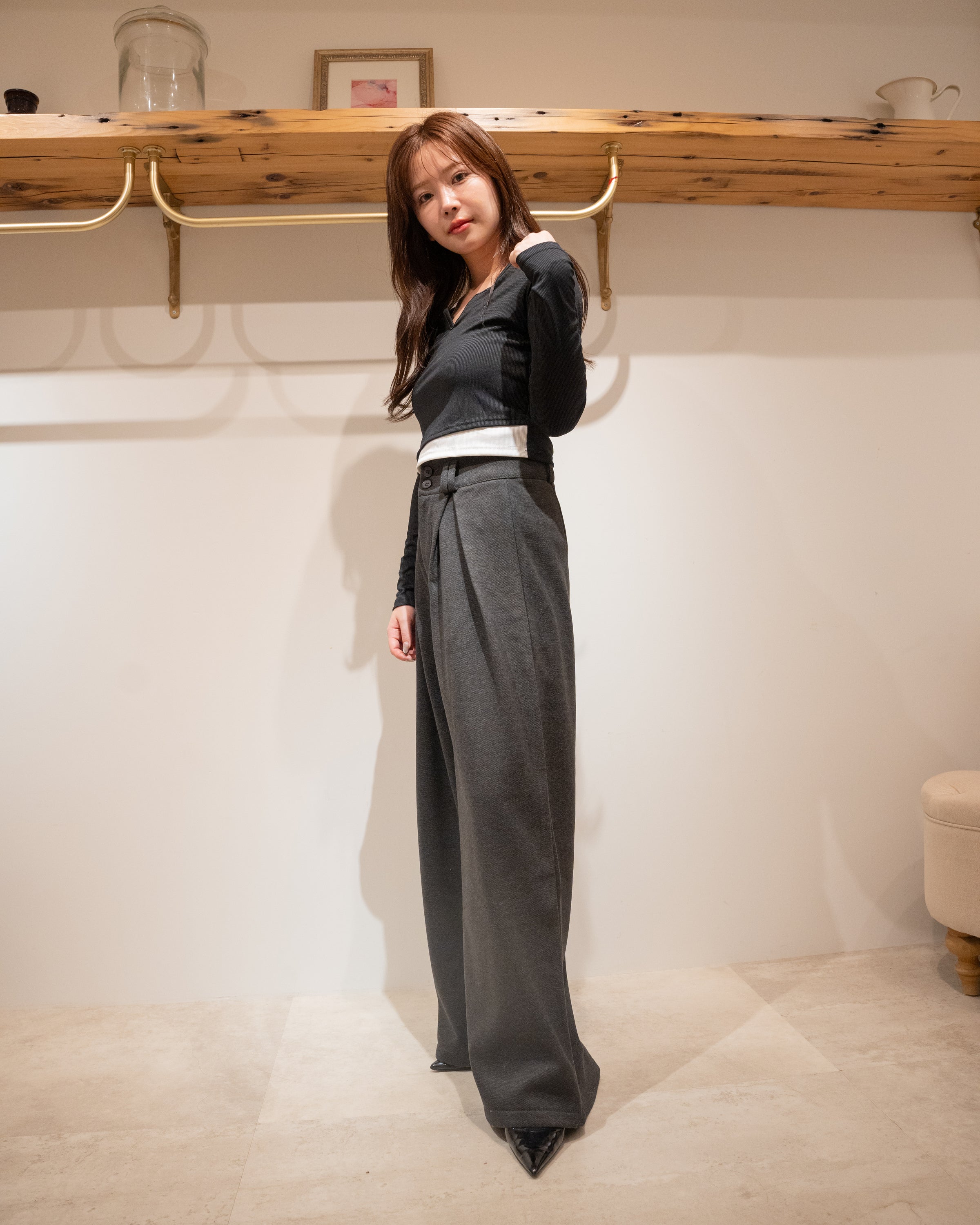 キーネック ロングTシャツ