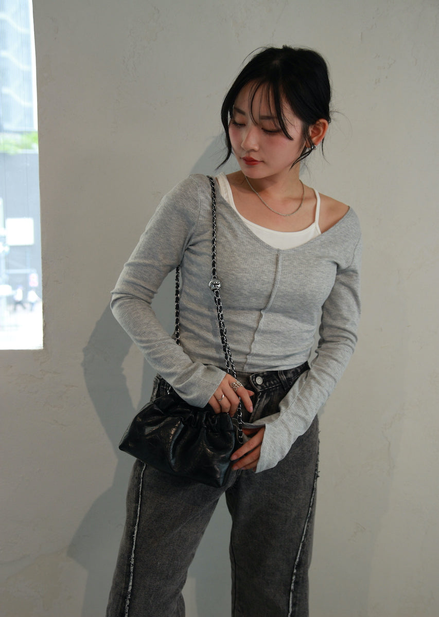 チェーンショルダー 巾着バッグ