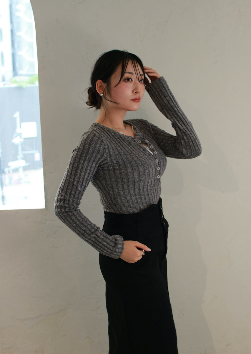 フェイクレースキャミ付トップス