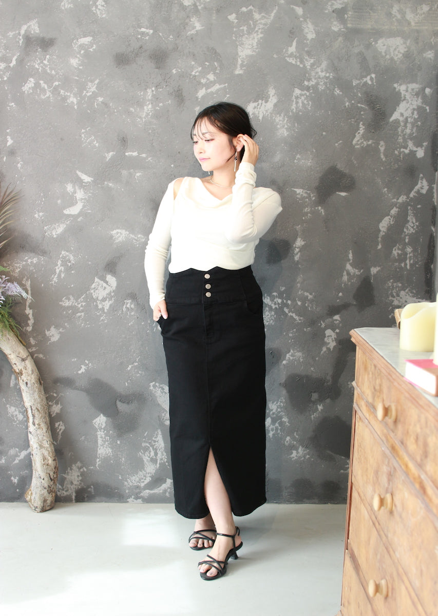 ドレープネックニットトップス