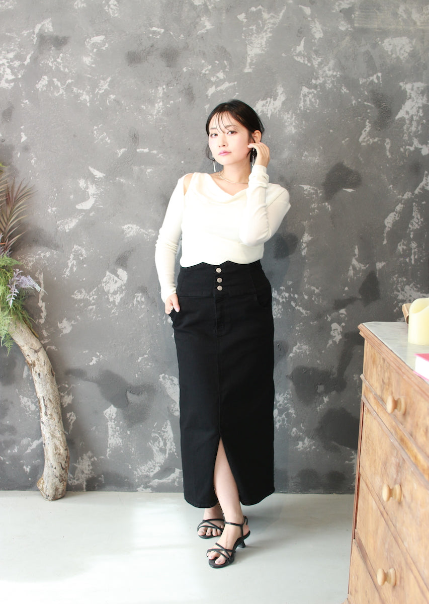 ドレープネックニットトップス