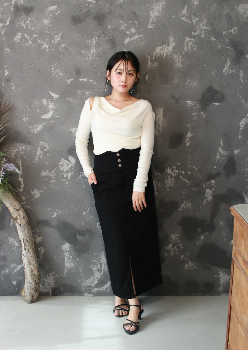 ドレープネックニットトップス