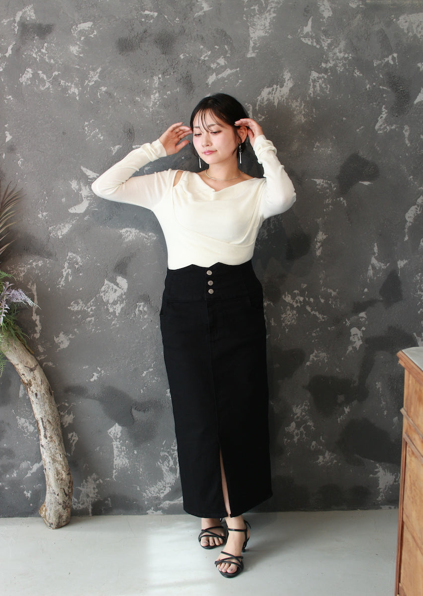 ドレープネックニットトップス