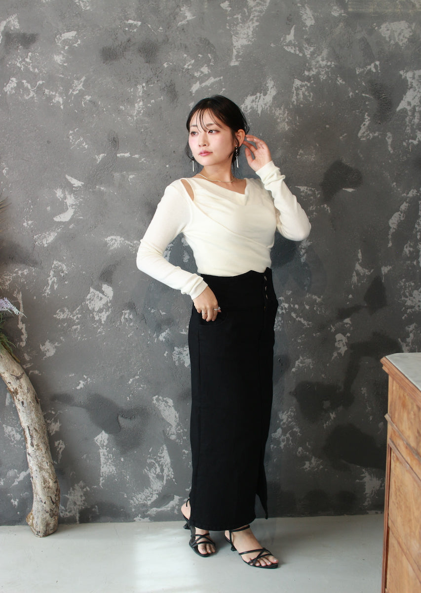 ドレープネックニットトップス