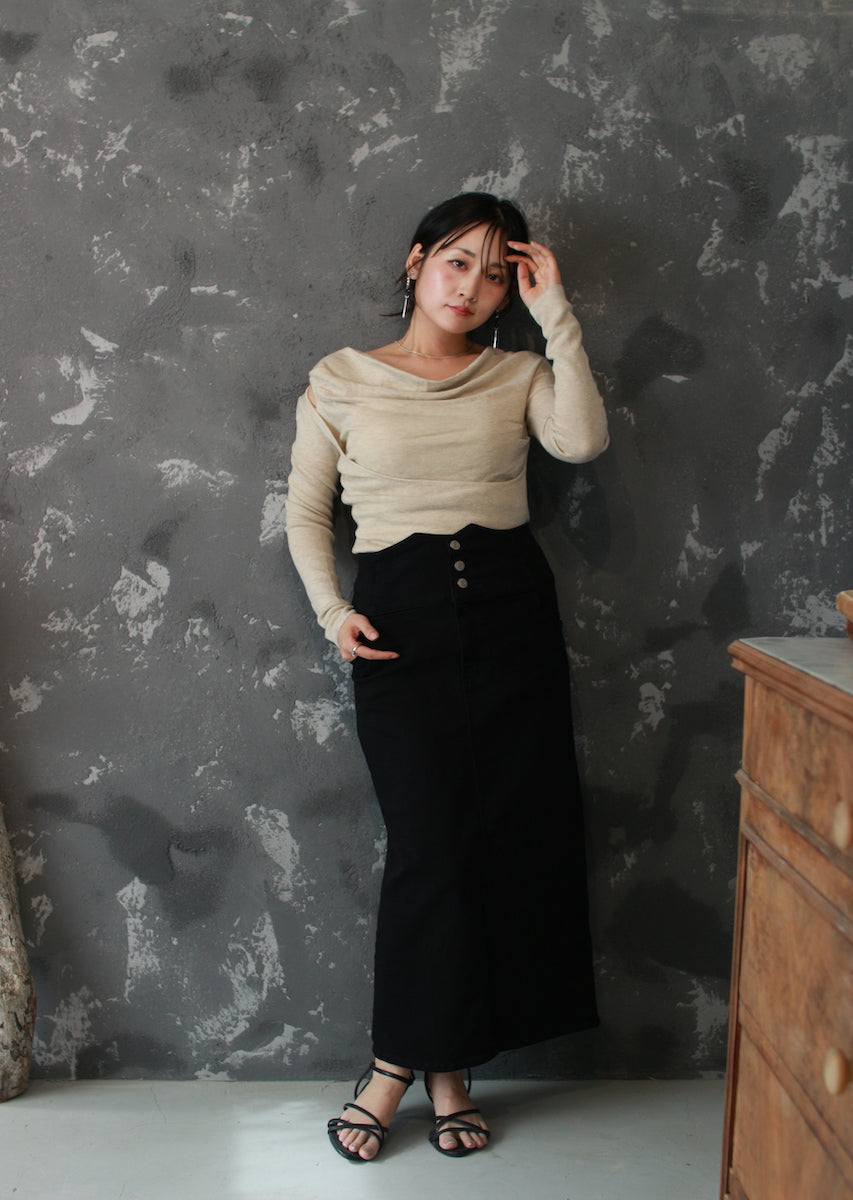 ドレープネックニットトップス