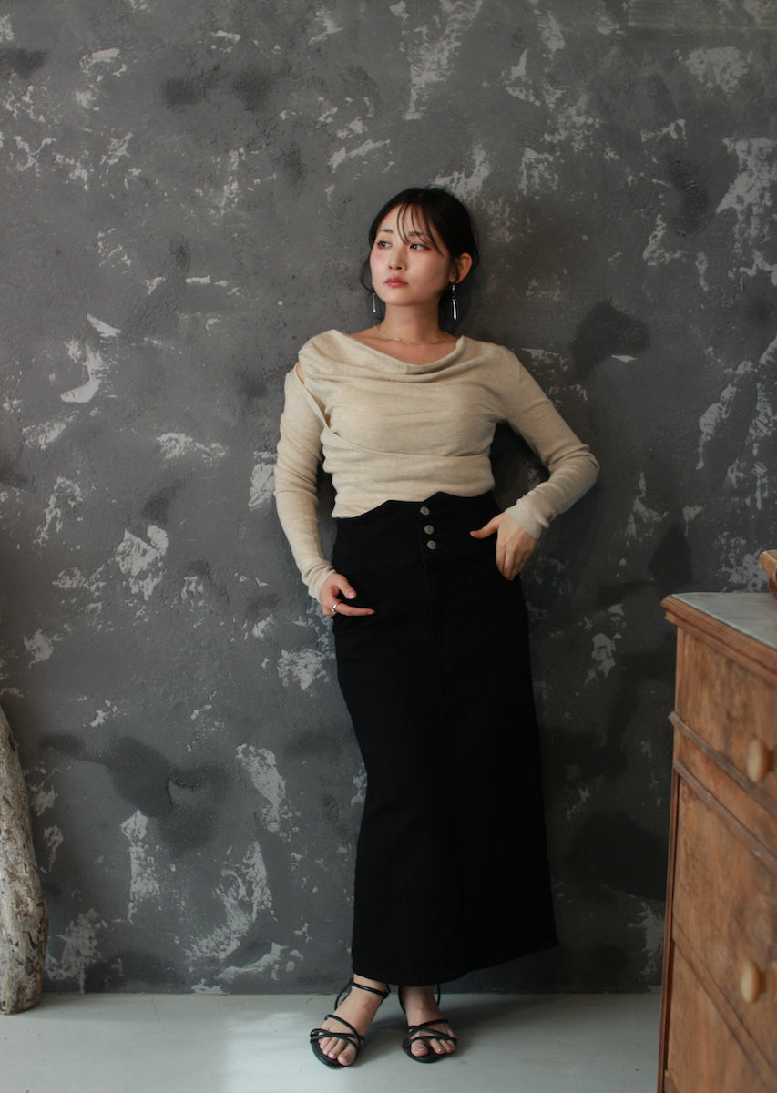 ドレープネックニットトップス