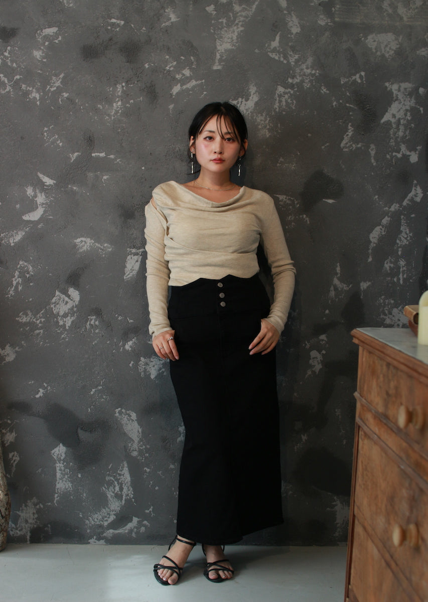 ドレープネックニットトップス