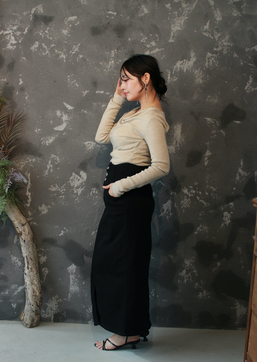 ドレープネックニットトップス