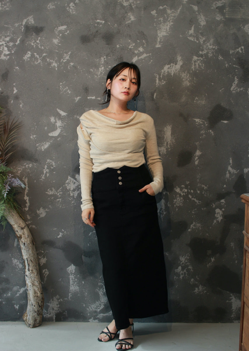 ドレープネックニットトップス